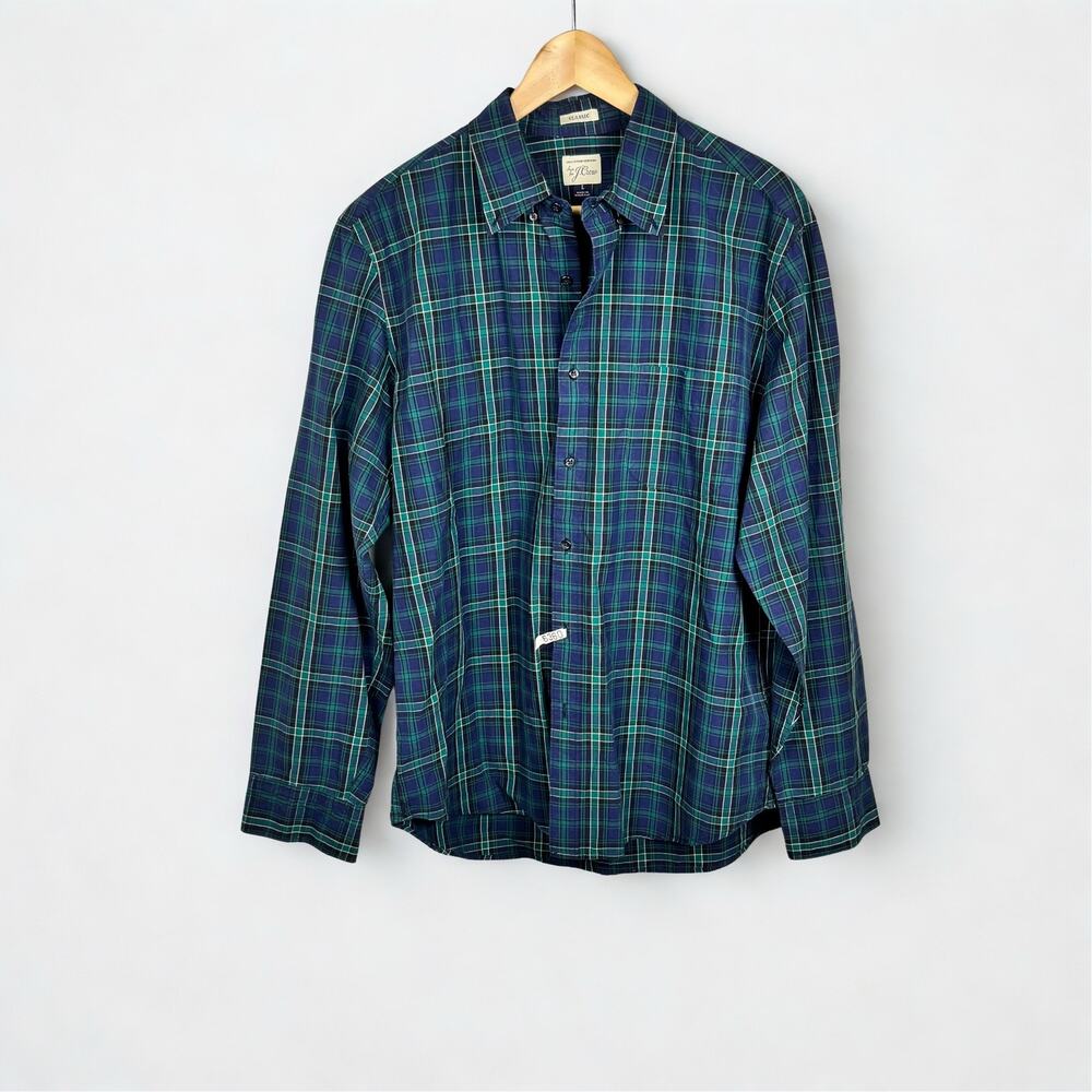 J Crew Classic Fit Button Down Shirt Sz Large Blackwatch Plaid Ivy Prep Cabin